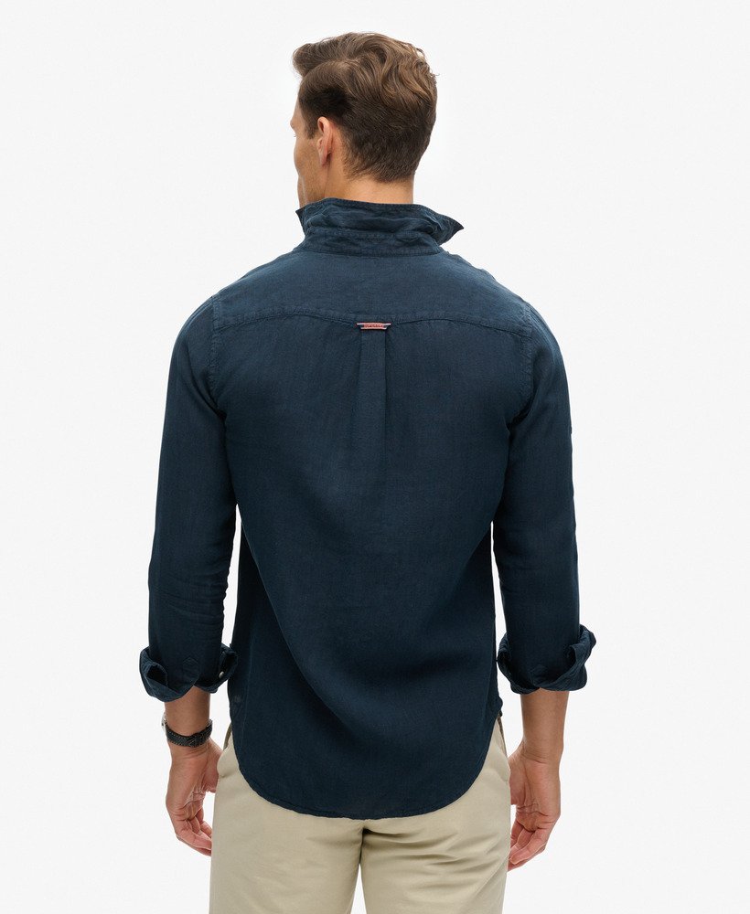 casual linnen overhemd met lange mouwen in marineblauw