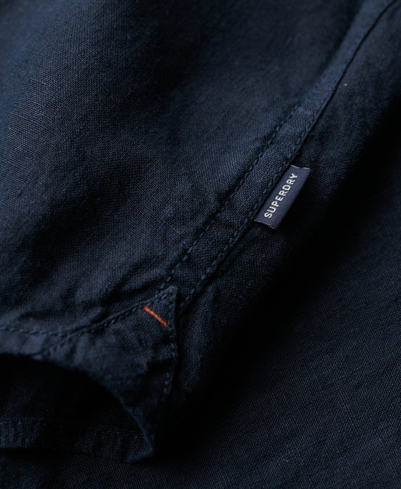 casual linnen overhemd met lange mouwen in marineblauw