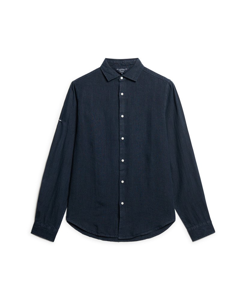 casual linnen overhemd met lange mouwen in marineblauw