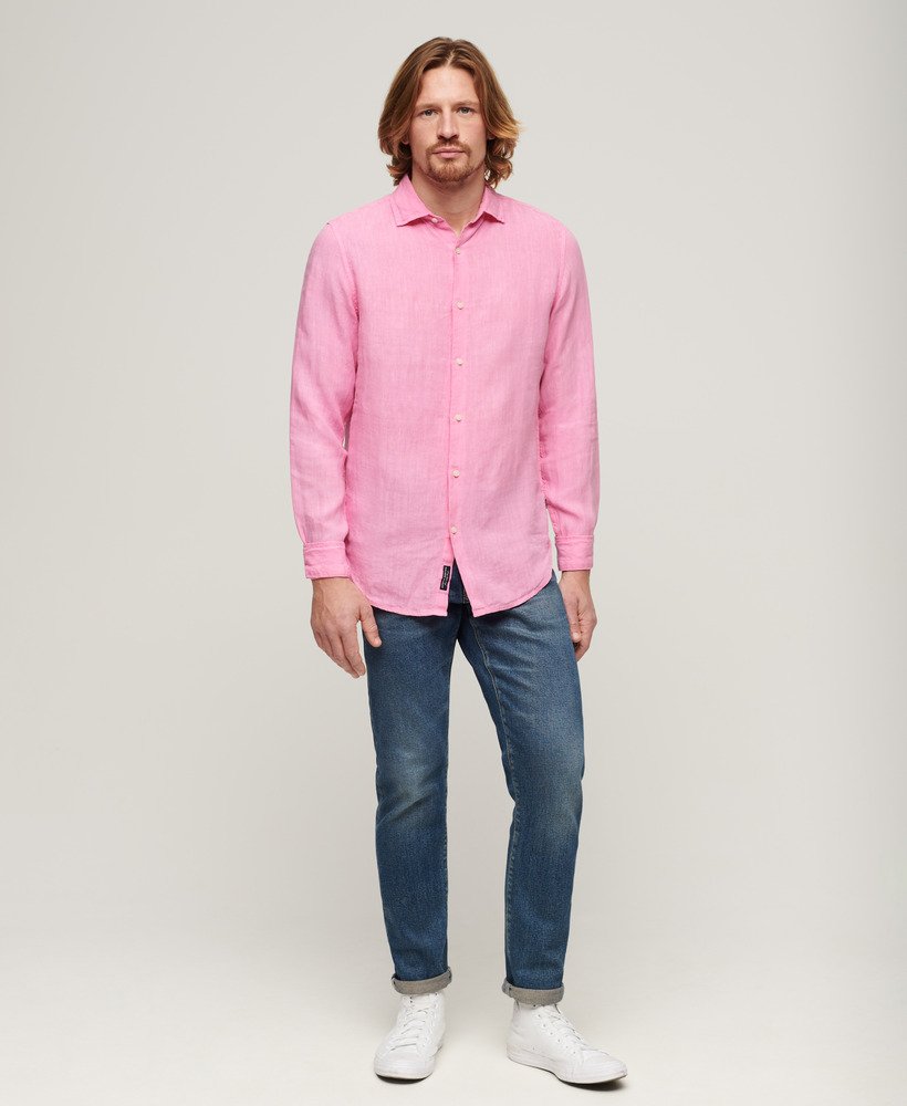 casual linnen shirt met lange mouwen in fuchsia roze