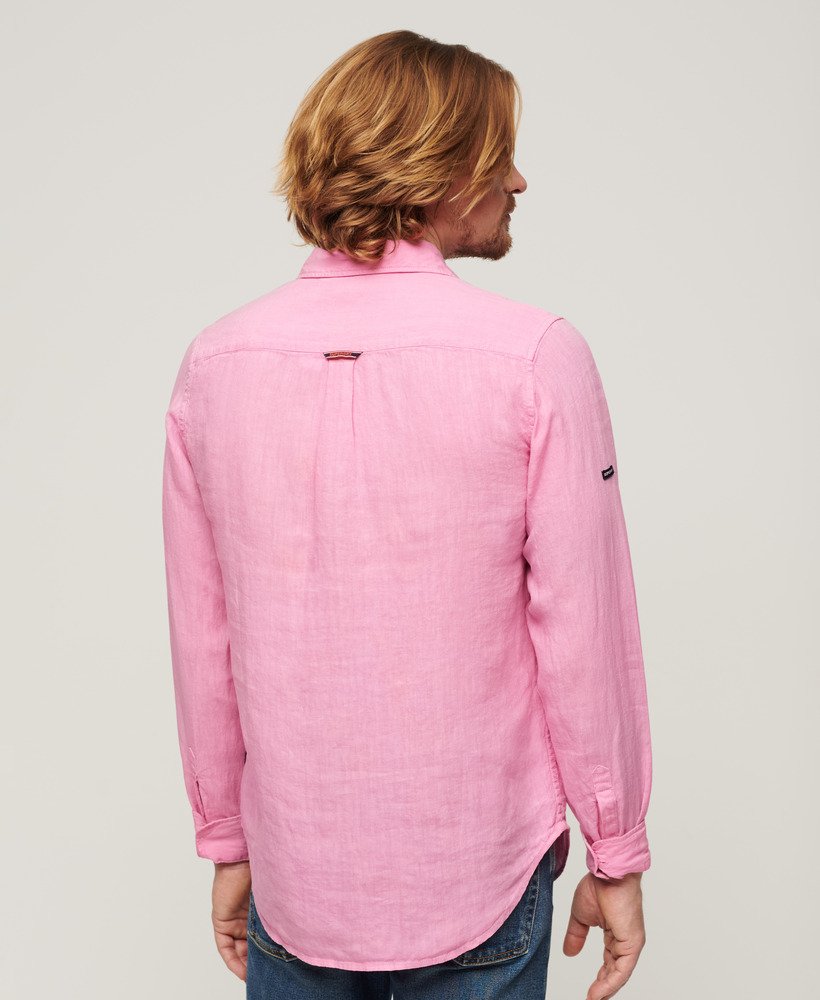 casual linnen shirt met lange mouwen in fuchsia roze