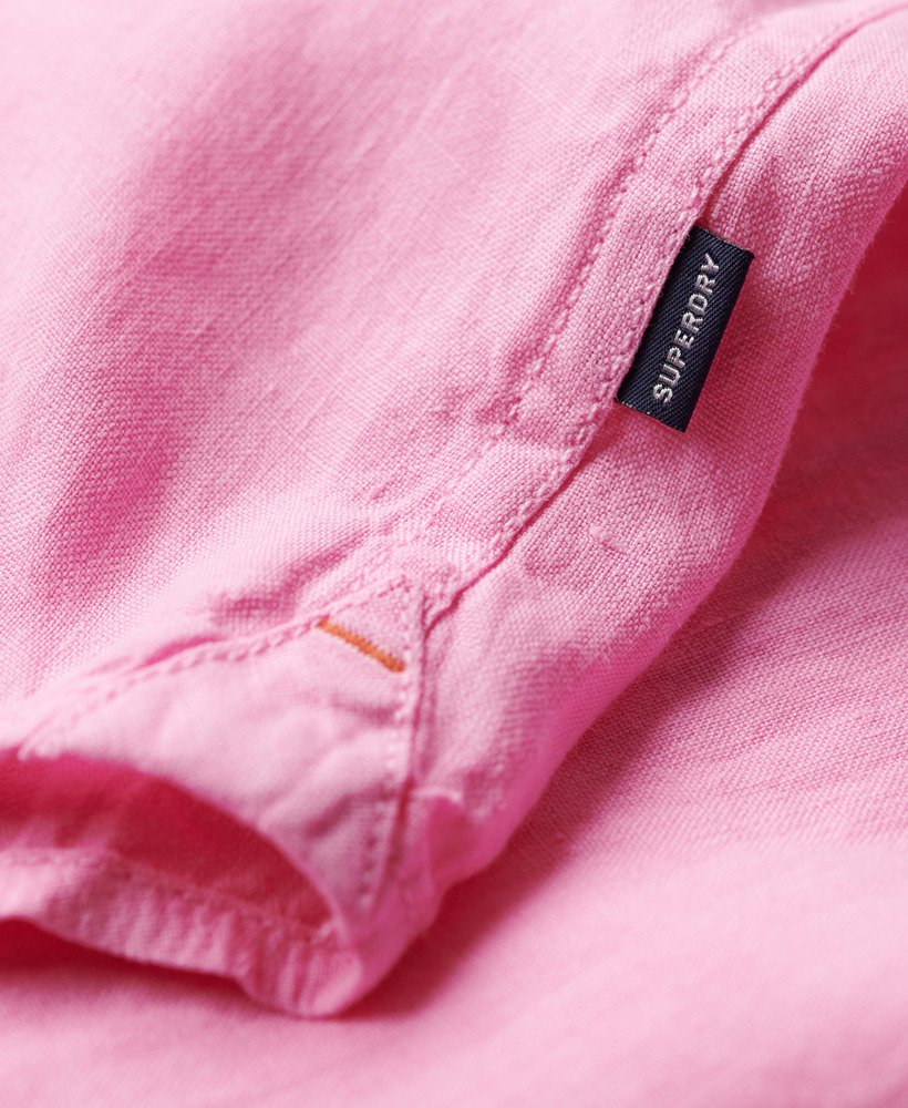 casual linnen shirt met lange mouwen in fuchsia roze