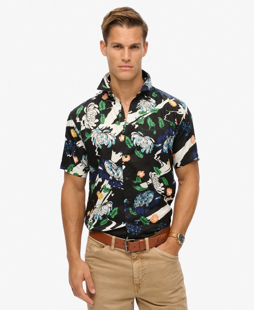 hawaiiaans shirt met korte mouwen in aya black floral-stof