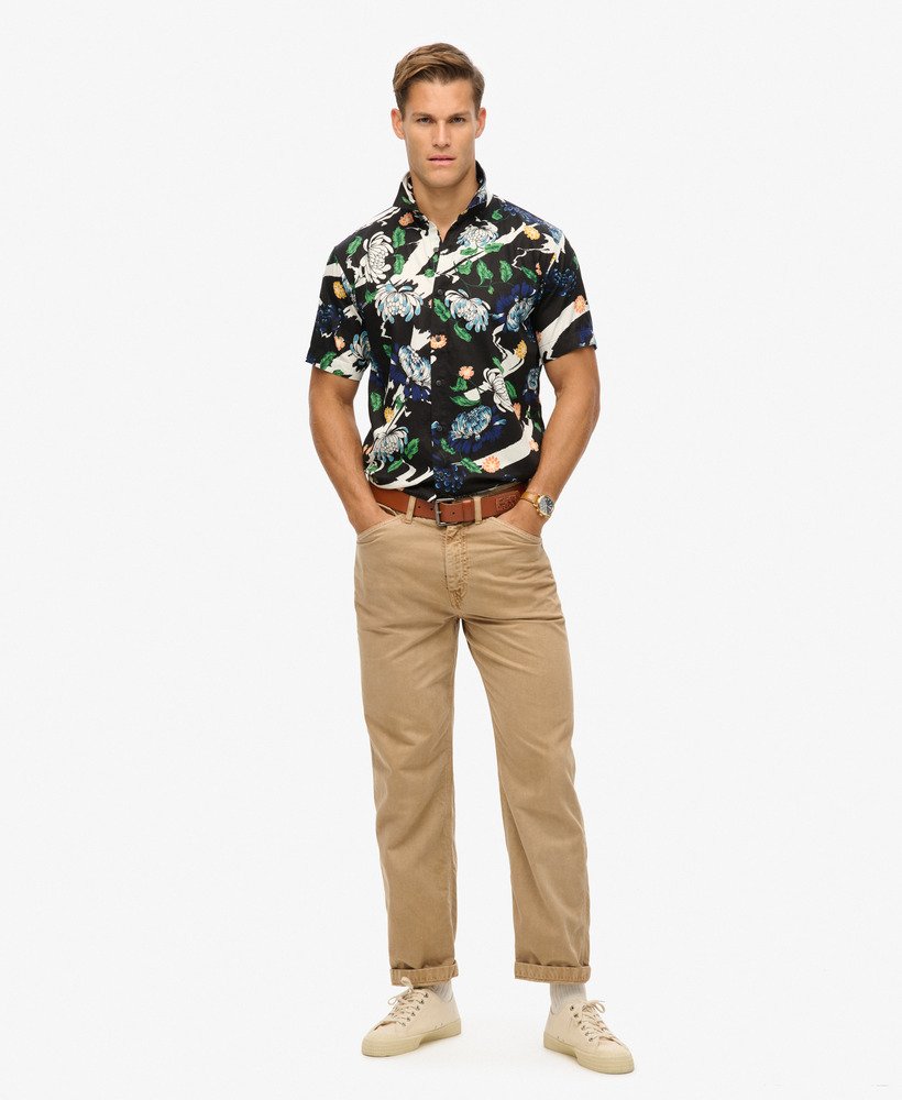 hawaiiaans shirt met korte mouwen in aya black floral-stof