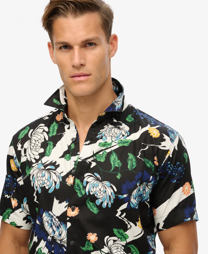 hawaiiaans shirt met korte mouwen in aya black floral-stof