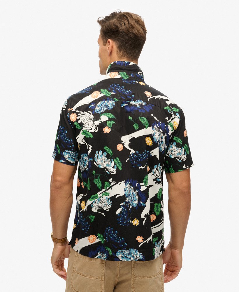 hawaiiaans shirt met korte mouwen in aya black floral-stof