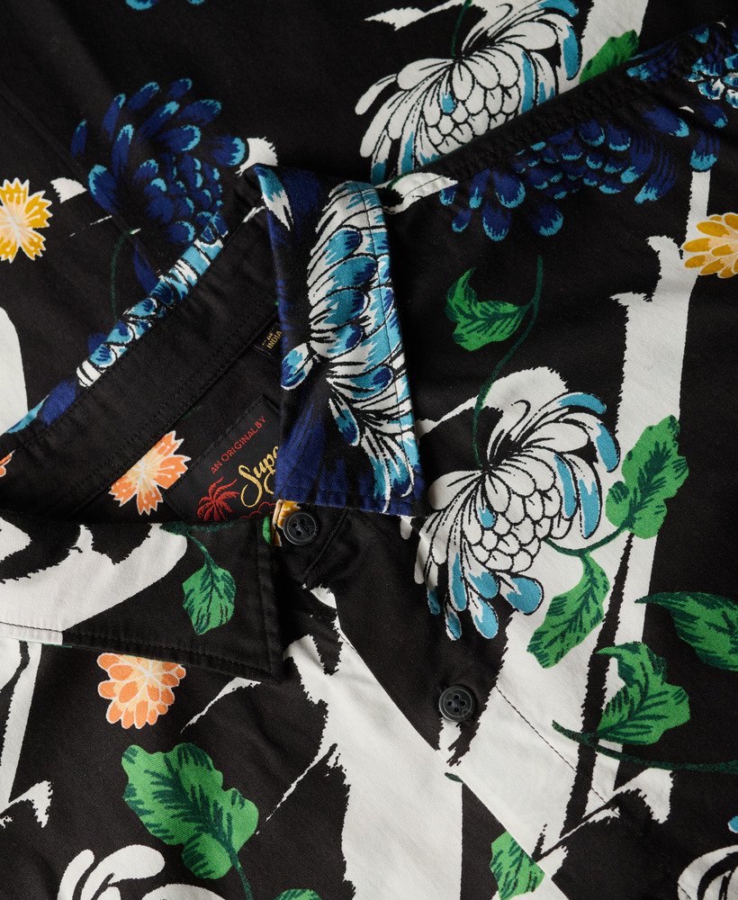 hawaiiaans shirt met korte mouwen in aya black floral-stof