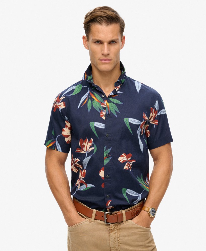 hawaiiaans shirt met korte mouwen in donkerblauw
