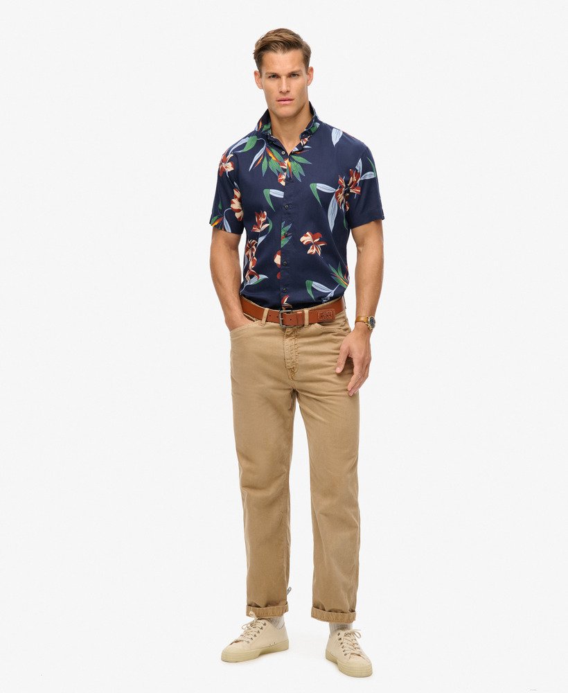 hawaiiaans shirt met korte mouwen in donkerblauw