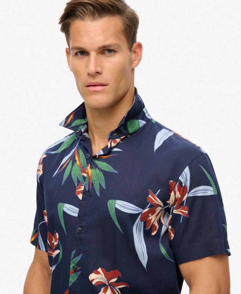 hawaiiaans shirt met korte mouwen in donkerblauw