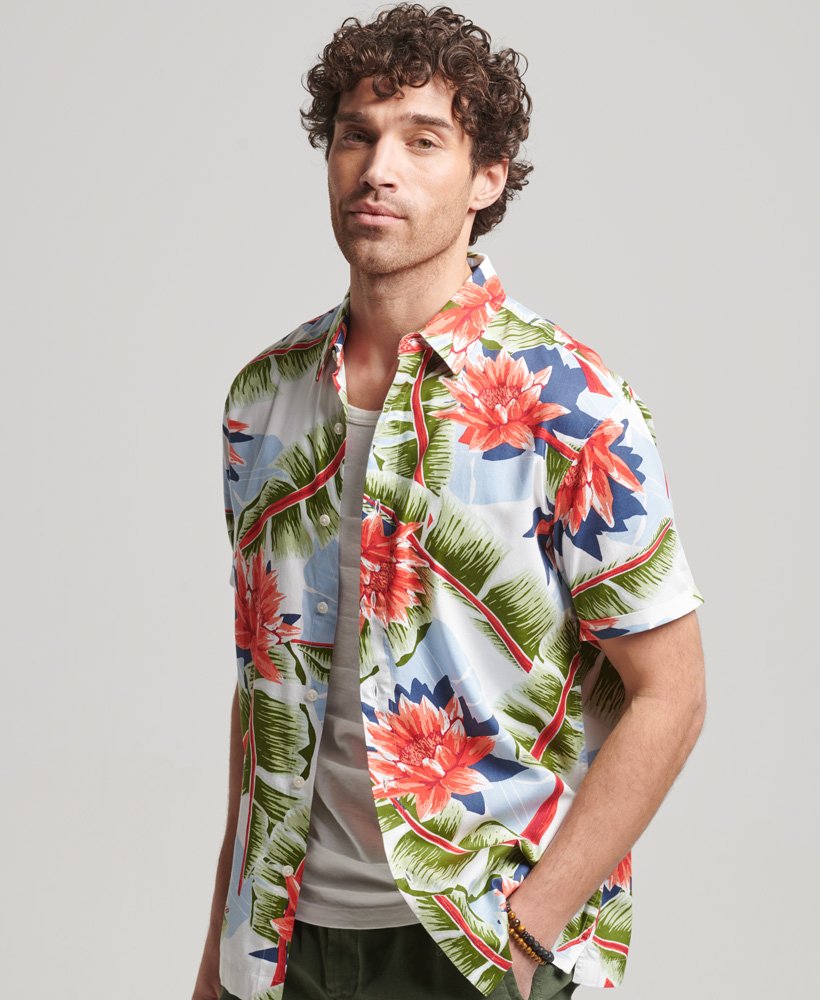 hawaiiaans shirt met korte mouwen in optisch bananenbladmotief