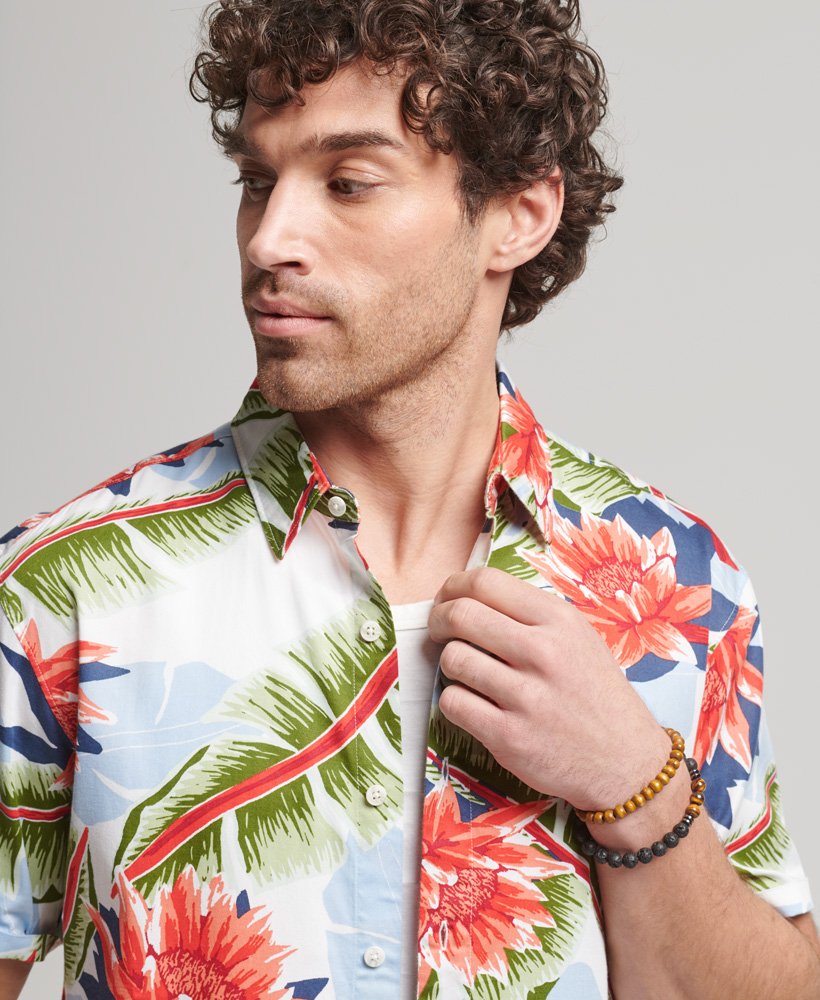 hawaiiaans shirt met korte mouwen in optisch bananenbladmotief