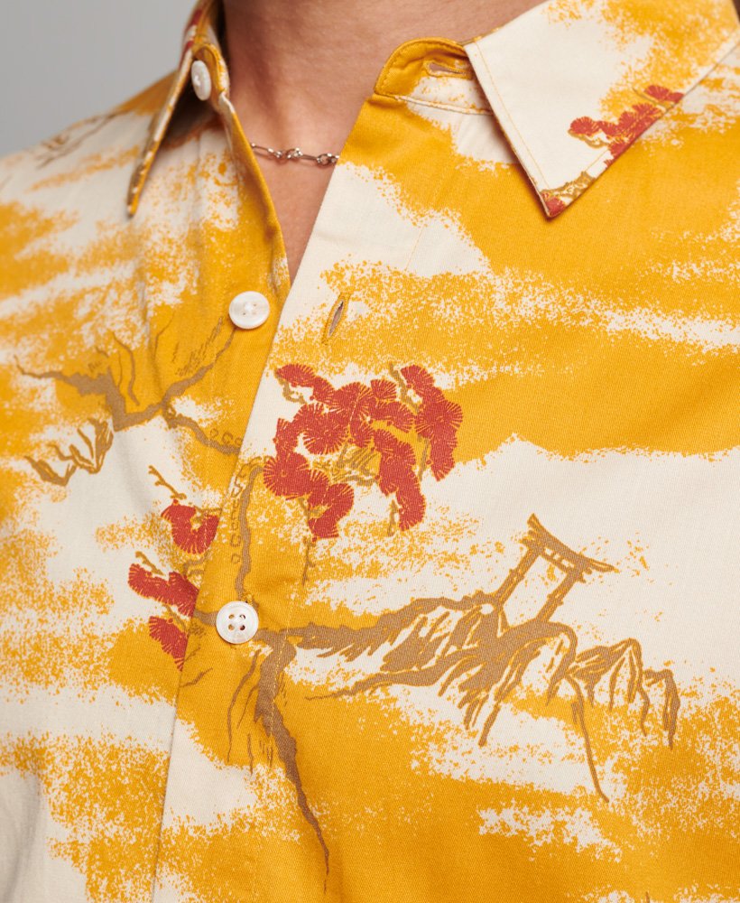 hawaiiaans shirt met korte mouwen en gele wolkenprint