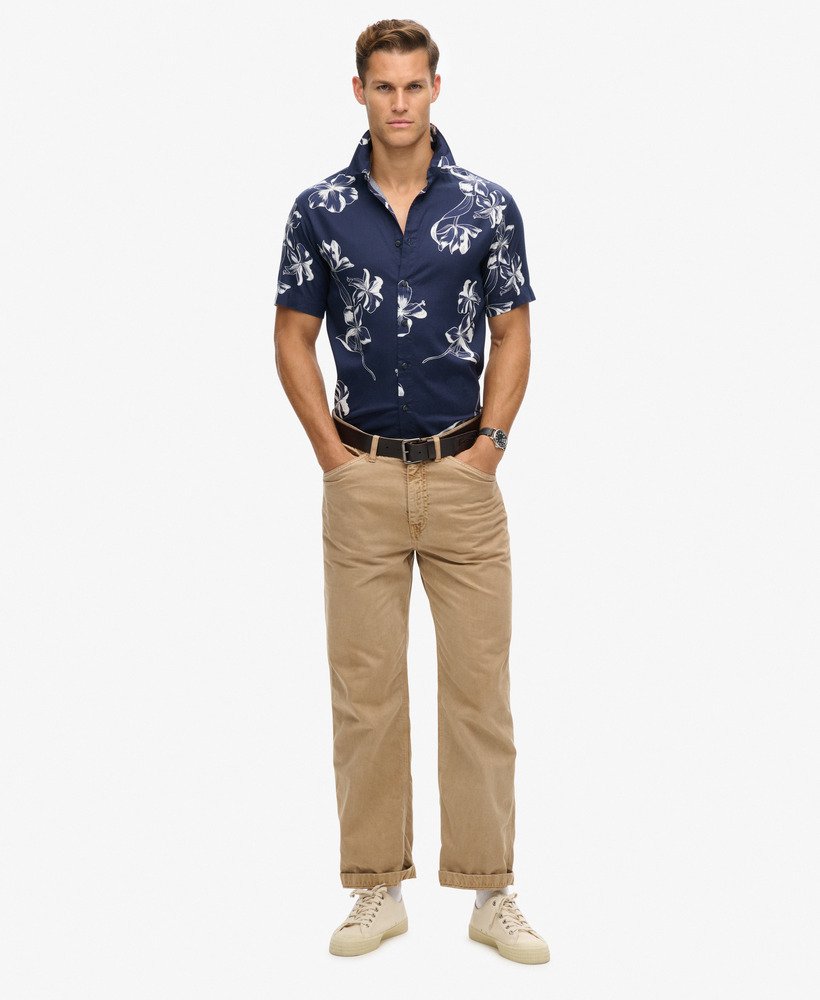 hawaiiaans shirt met korte mouwen in effen hibiscusblauw