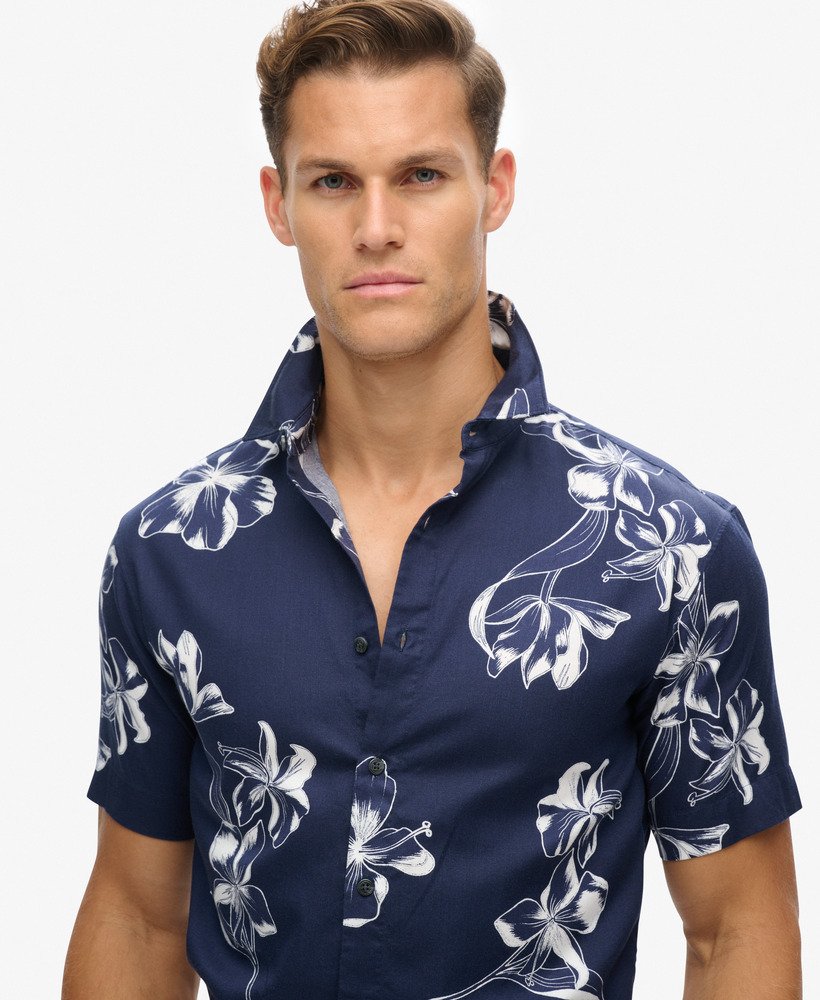 hawaiiaans shirt met korte mouwen in effen hibiscusblauw