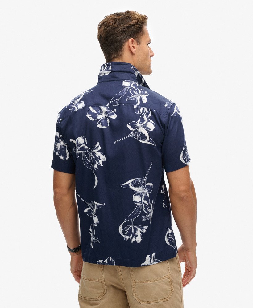 hawaiiaans shirt met korte mouwen in effen hibiscusblauw