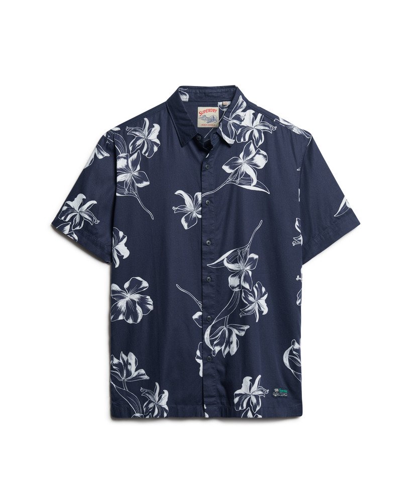 hawaiiaans shirt met korte mouwen in effen hibiscusblauw