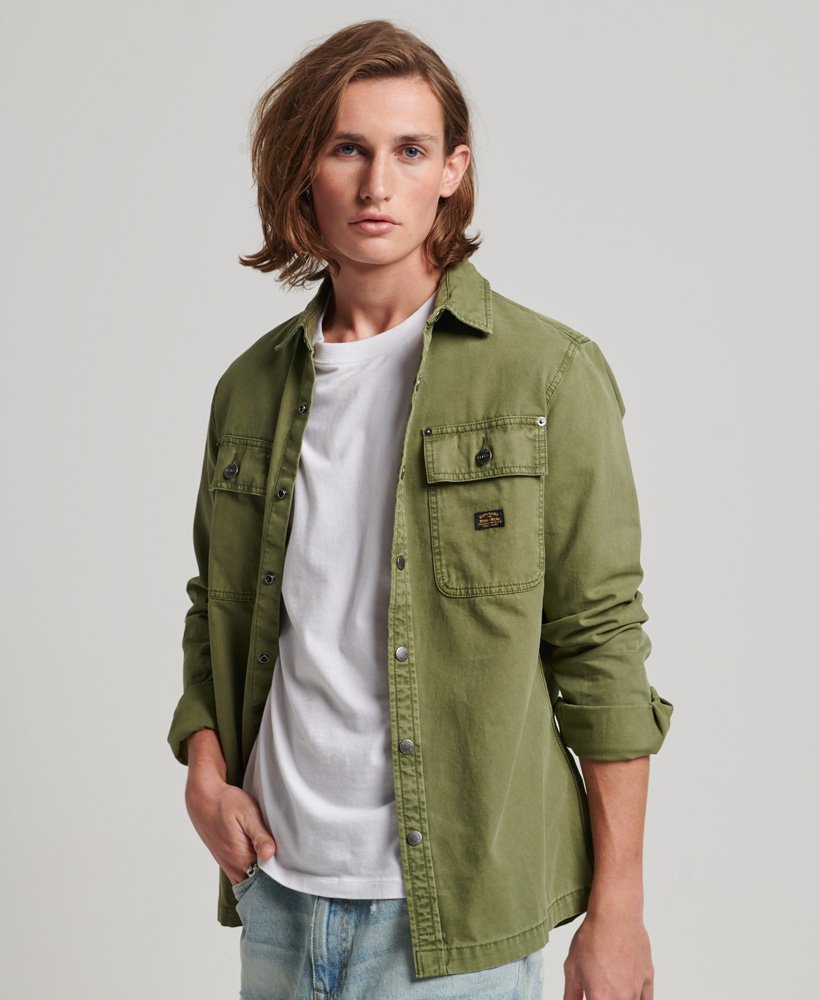canvas overshirt in olijfgroen kaki