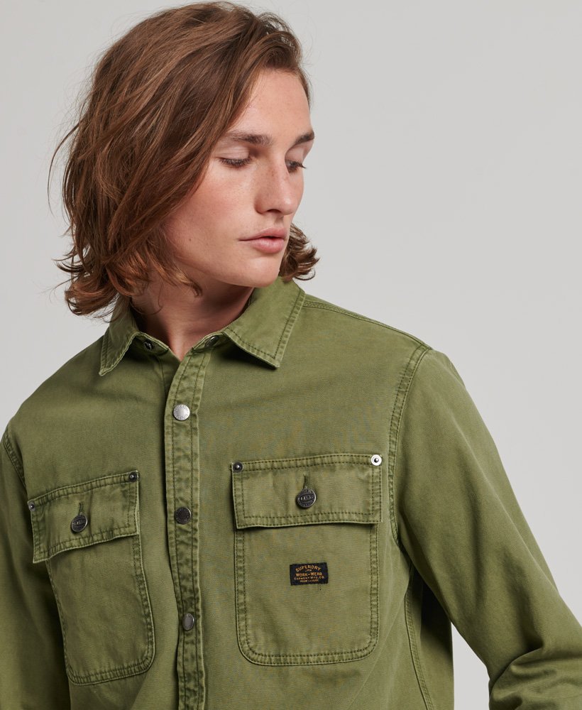 canvas overshirt in olijfgroen kaki