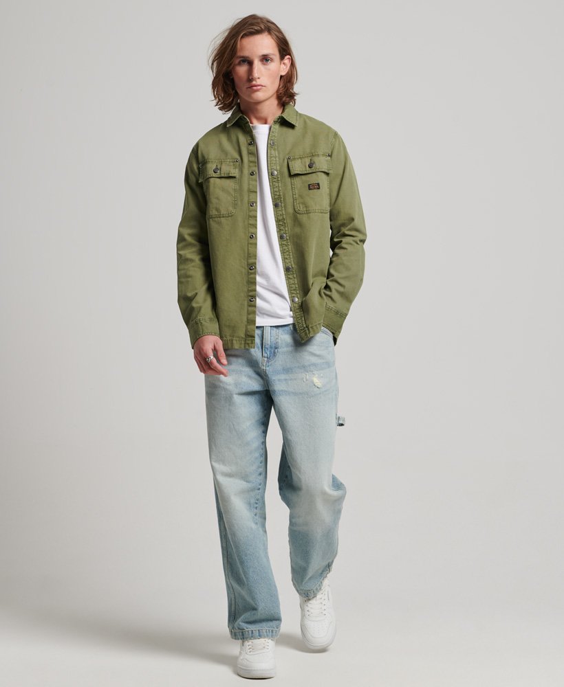 canvas overshirt in olijfgroen kaki