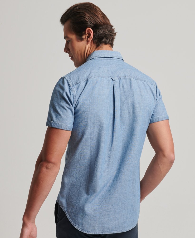 vintage loom shirt met korte mouwen in verwassen indigo.