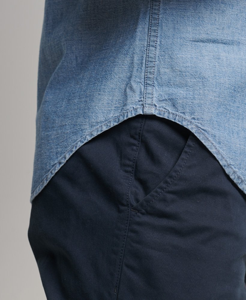 vintage loom shirt met korte mouwen in verwassen indigo.