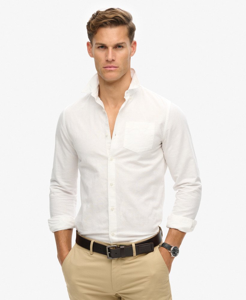 organic cotton studios linnen overhemd met knoopsluiting in optic