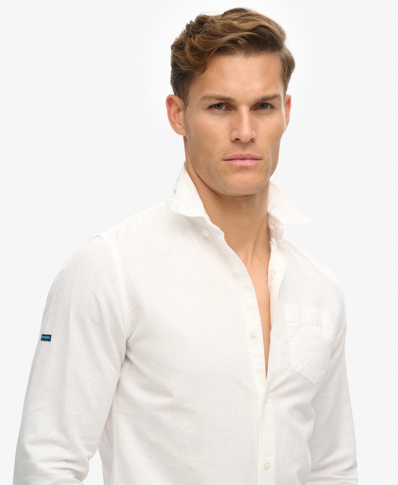organic cotton studios linnen overhemd met knoopsluiting in optic
