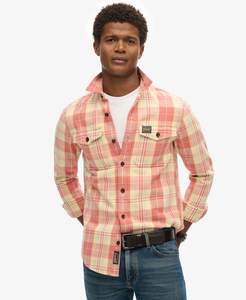 biologisch katoenen geruit overhemd in ranch clay orange check-kleur.