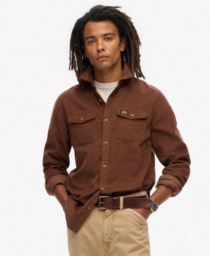 trailsman relaxed fit corduroy shirt in potting soil brown
