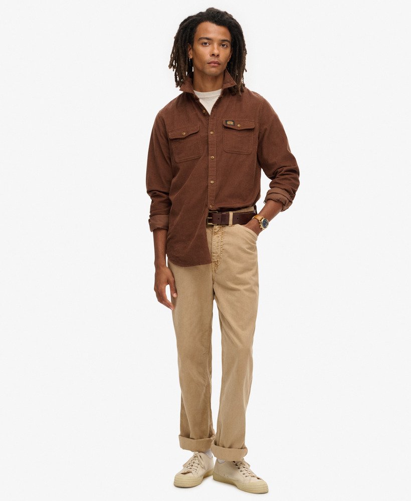 trailsman relaxed fit corduroy shirt in potting soil brown