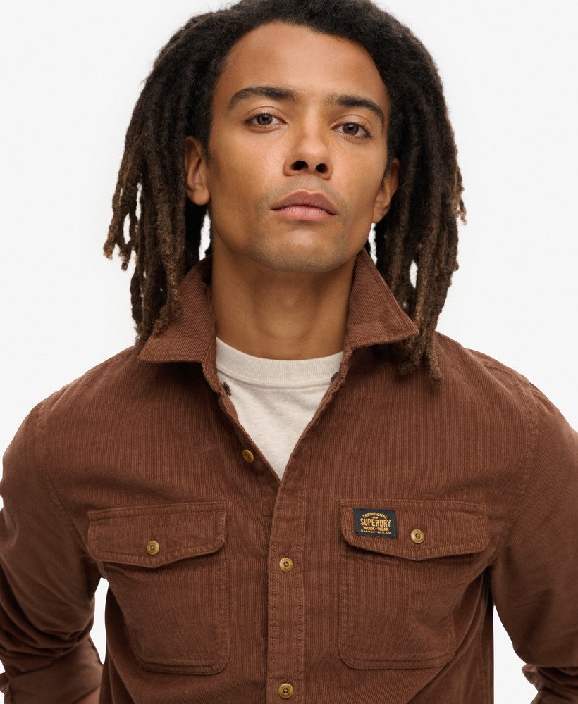 trailsman relaxed fit corduroy shirt in potting soil brown