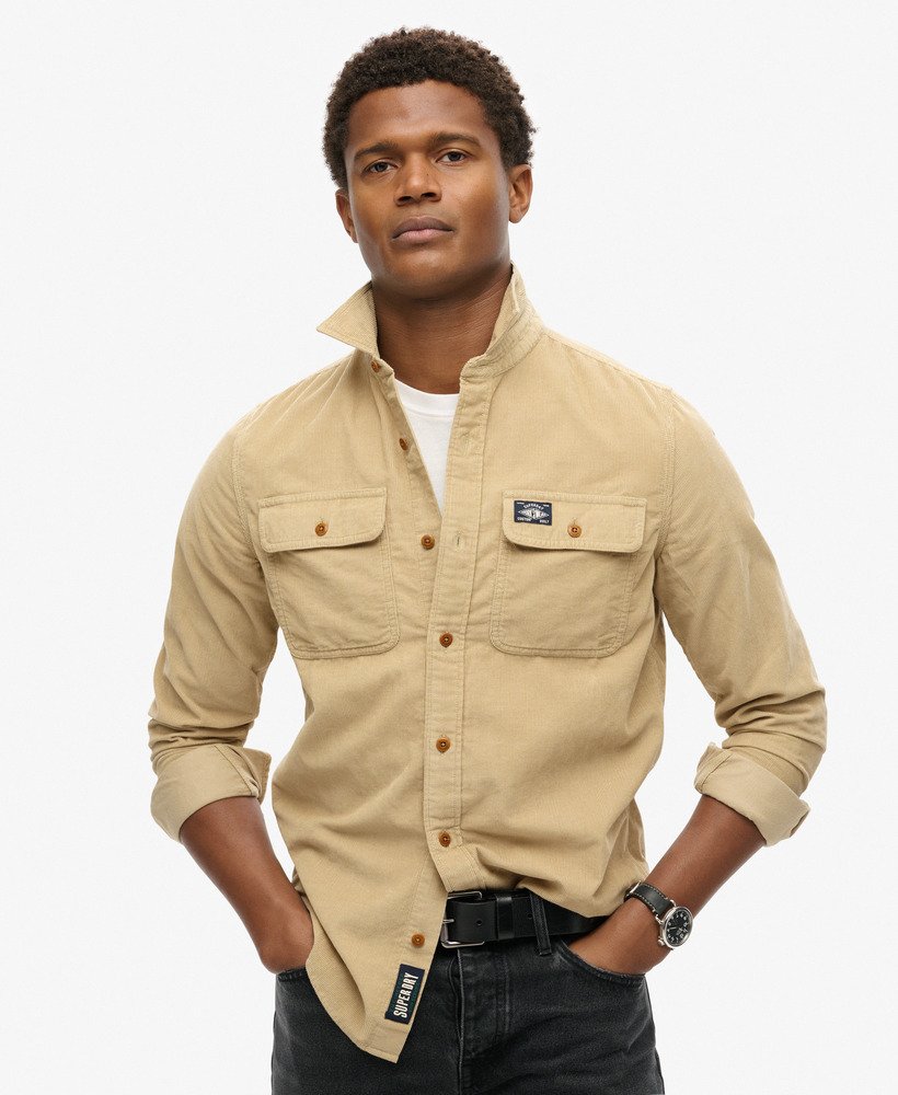 trailsman relaxed fit corduroy overhemd in stonewash taupebruin