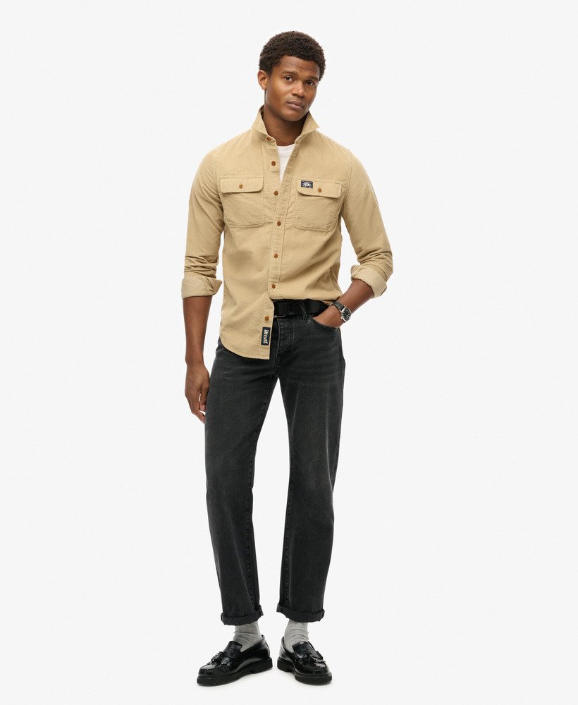 trailsman relaxed fit corduroy overhemd in stonewash taupebruin