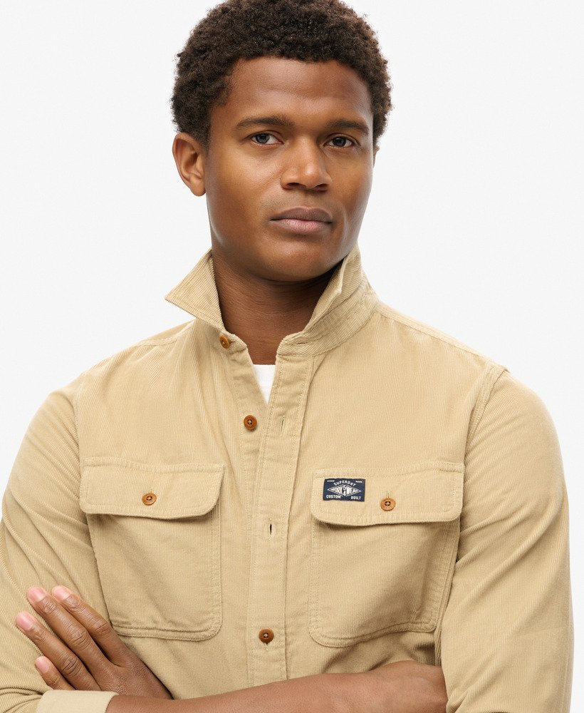 trailsman relaxed fit corduroy overhemd in stonewash taupebruin