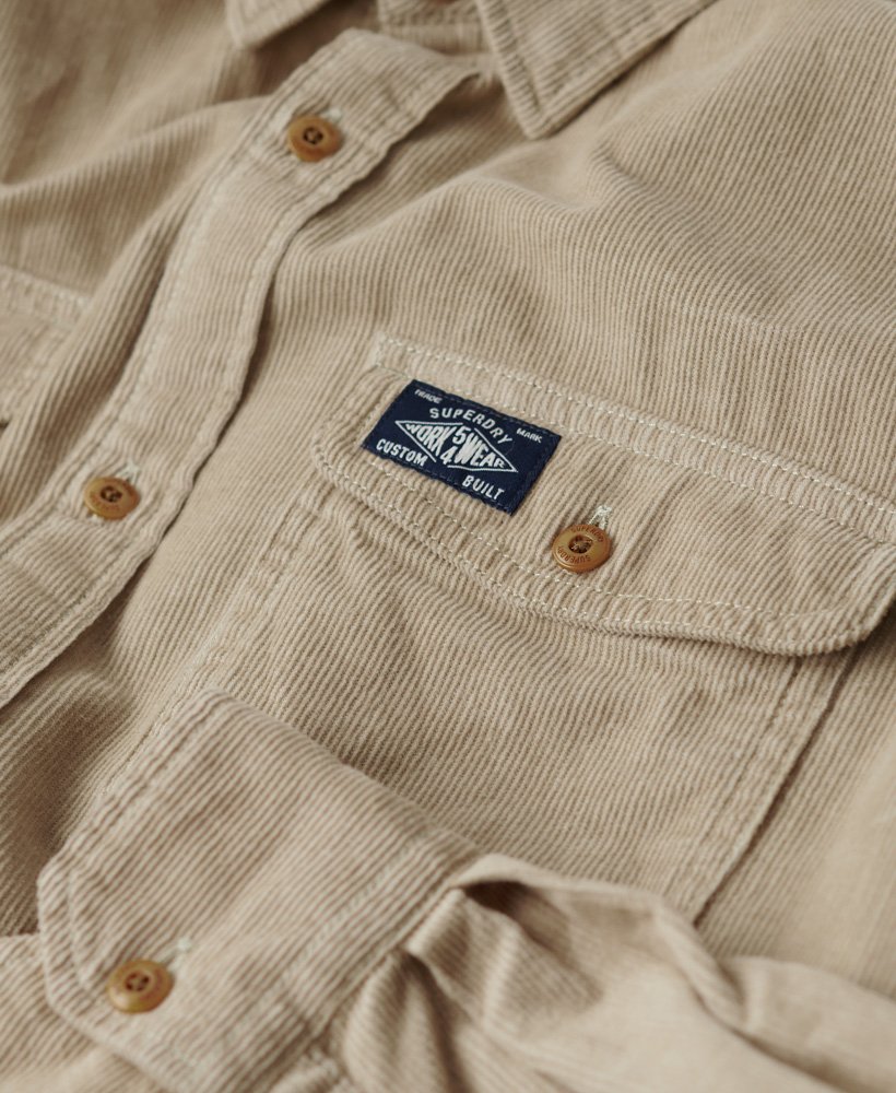 trailsman relaxed fit corduroy overhemd in stonewash taupebruin