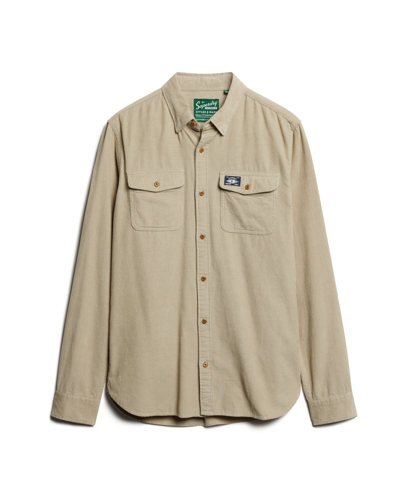 trailsman relaxed fit corduroy overhemd in stonewash taupebruin