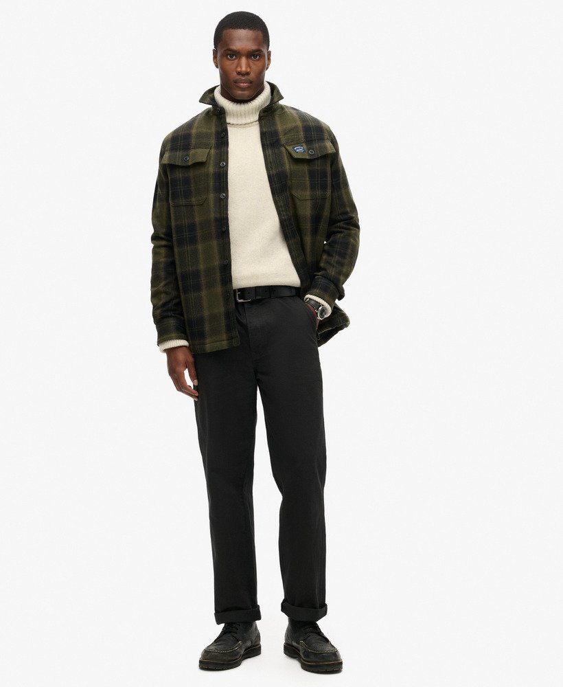 wool miller overshirt in roderick check olive.
