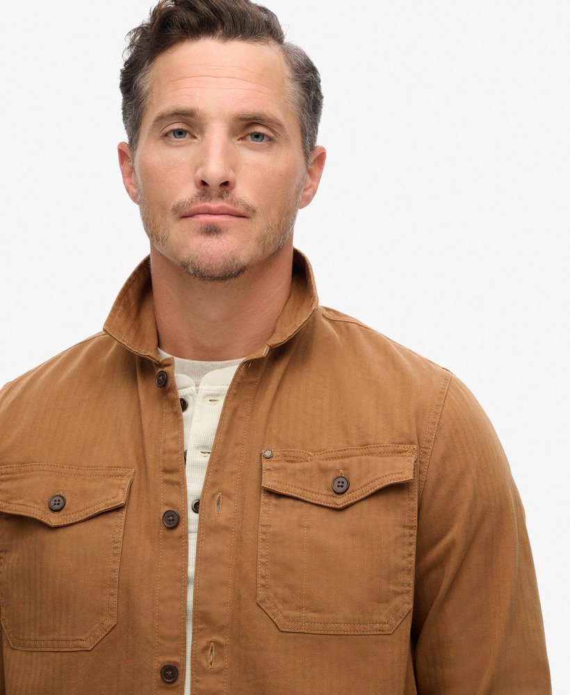 the merchant store - overhemd met visgraatmotief in denim co tabaksbruin