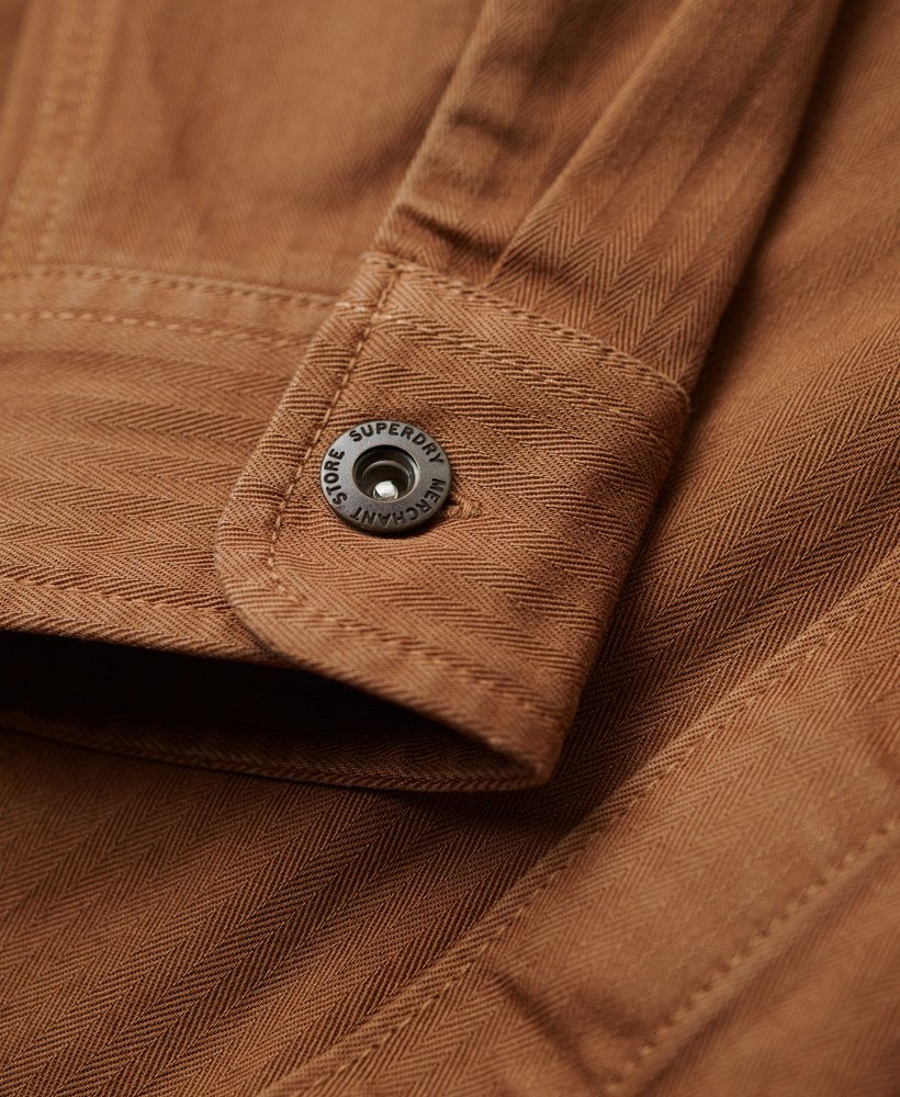 the merchant store - overhemd met visgraatmotief in denim co tabaksbruin