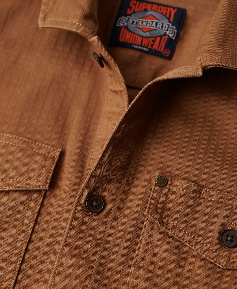 the merchant store - overhemd met visgraatmotief in denim co tabaksbruin