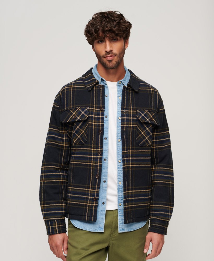 overtollig geruit jack in marineblauw ruitpatroon