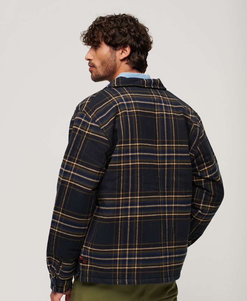 overtollig geruit jack in marineblauw ruitpatroon