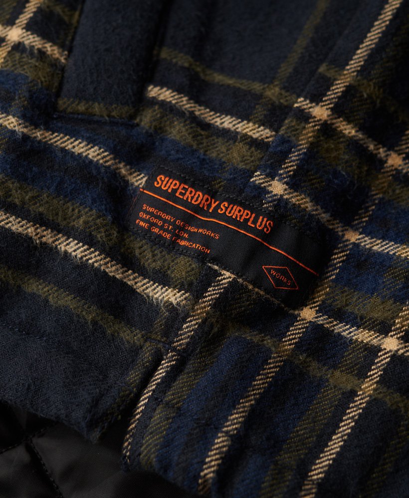 overtollig geruit jack in marineblauw ruitpatroon
