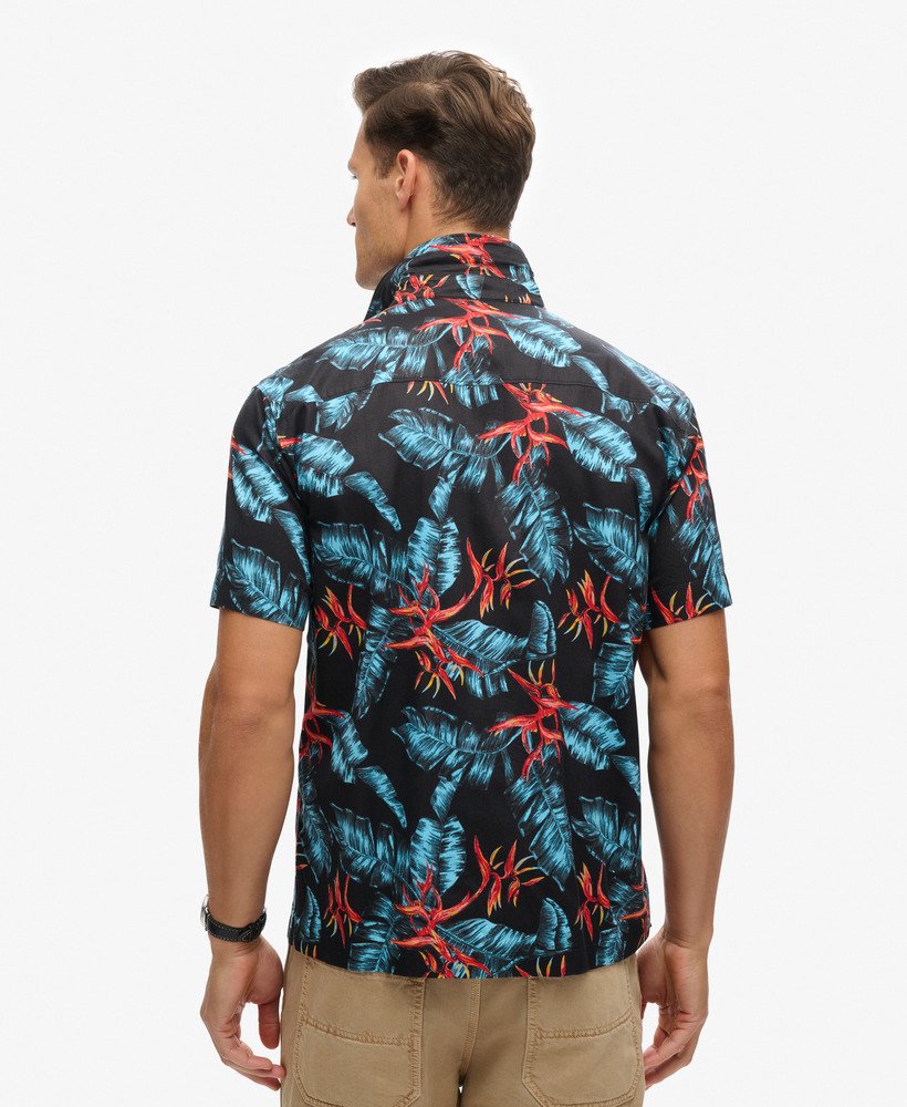 hawaiiaans overhemd in donkerblauw met vuurmotief