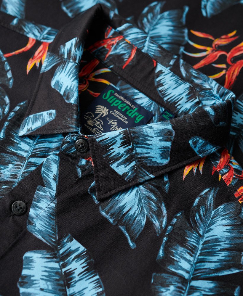 hawaiiaans overhemd in donkerblauw met vuurmotief