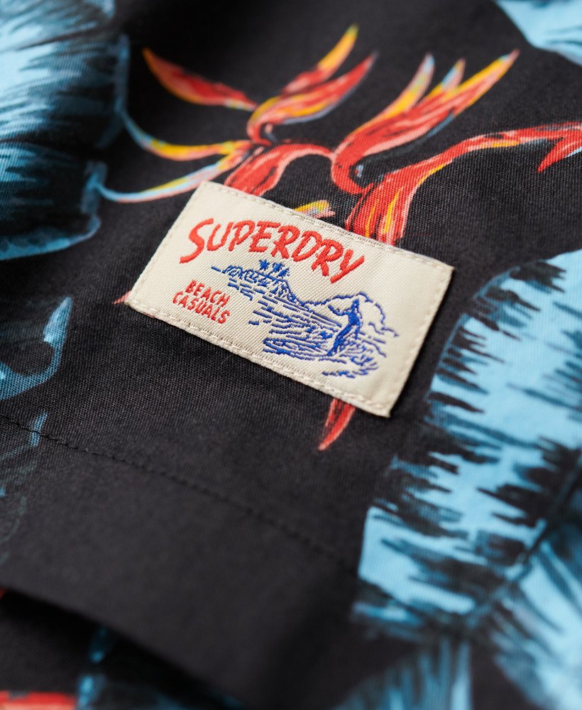 hawaiiaans overhemd in donkerblauw met vuurmotief