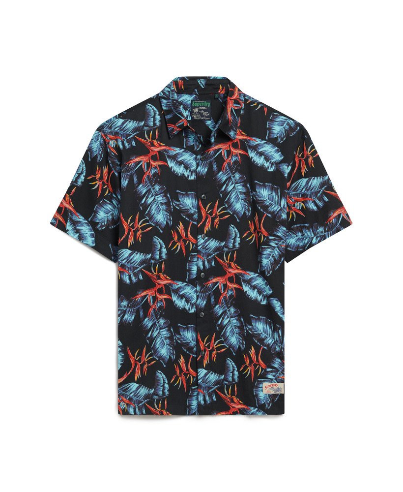 hawaiiaans overhemd in donkerblauw met vuurmotief