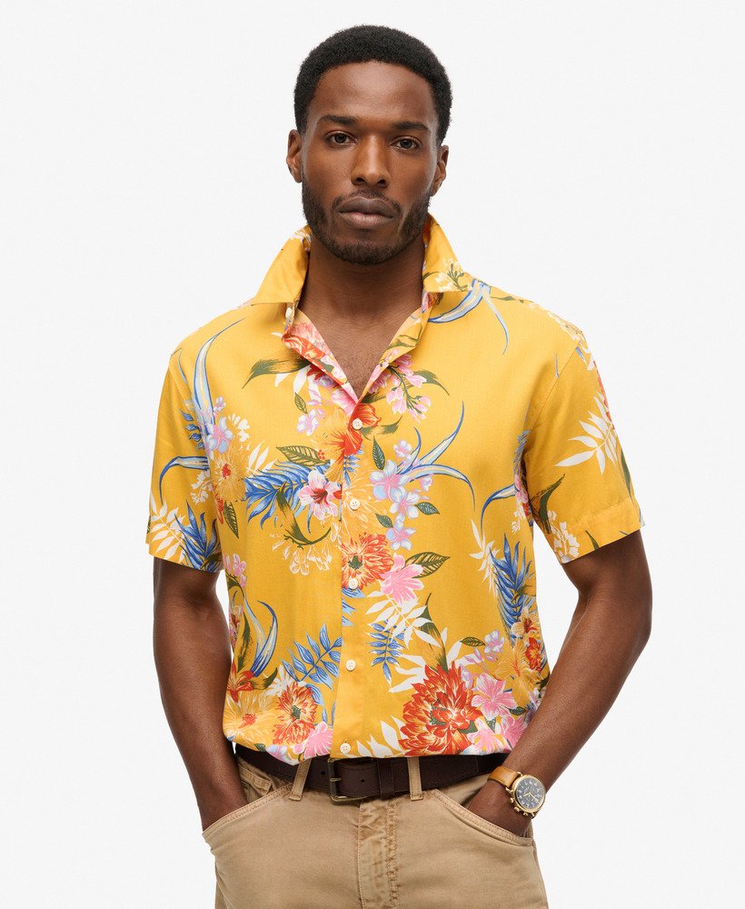hawaiiaans shirt in anemoongeel