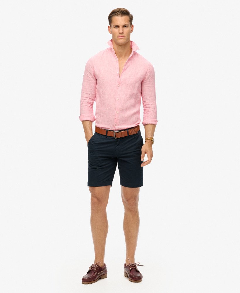 casual linnen shirt met lange mouwen in new house pink stripe